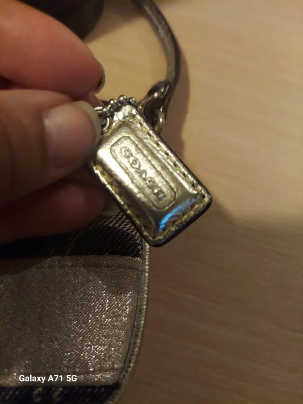 Denim and Silver Coach Wristlet